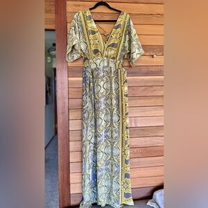 Earthbound Boho Silk Paisley Maxi Dress with Side Cutouts